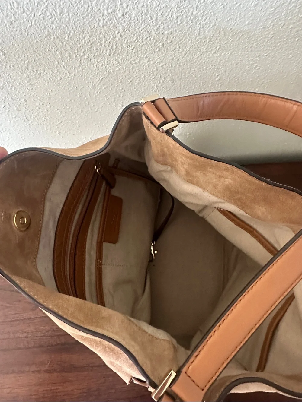 Michael Kors Woven Suede Shoulder Hobo in Light Brown